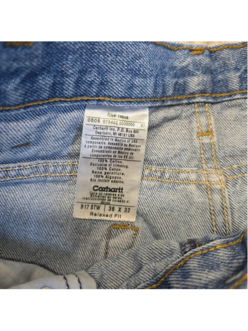 Carhartt Relaxed Fit Work Resistant RN# 14806 Sz 36 X 32 B17 STW Men's Jeans